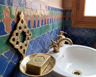 Moroccan Brass Soap Dish Wall Mounted–Handmade Engraved Brass Soap Holder, Luxury Bathroom Decor,Artisan Moroccan Design,Boho Bathroom Decor