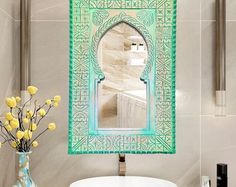 Custom Moroccan Vintage Style Wooden Carved MirrorHand Carved Wooden Wall Art Mirror,Hanging Wall Mirror, wooden decor Old Riad Mirror Frame