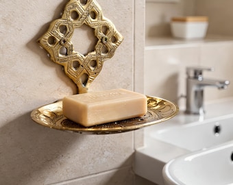 Moroccan Brass Soap Dish Wall Mounted–Handmade Engraved Brass Soap Holder, Luxury Bathroom Decor,Artisan Moroccan Design,Boho Bathroom Decor