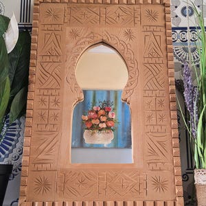 Moroccan Vintage Style Wooden Carved Mirror,Hand Carved Wooden Wall Art Mirror,Hanging Wall Mirror,wooden decor pieces Old Riad Mirror Frame