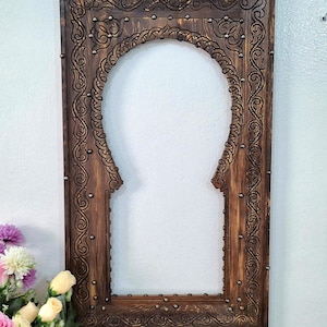 Moroccan Vintage Style Wooden Carved Mirror,Hand Carved Wooden Wall Art Mirror,Hanging Wall Mirror,wooden decor pieces Old Riad Mirror Frame