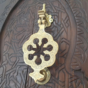 Moroccan Design Pure Brass Door Hardware,Moroccan Door Knocker & Engraved Brass Handles,Brass Door Hardware,Solid Brass Antique Door Knocker