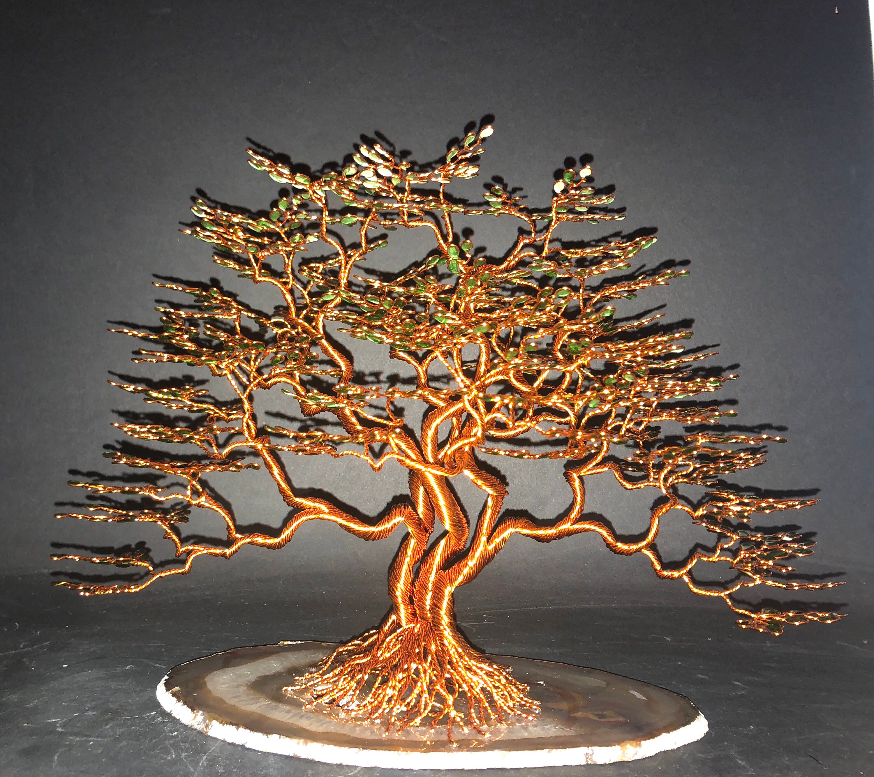 Sculpture Arbre de Vie Bonsaïs en Cuivre sur Agate
