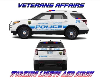 1/18 scale die-cast Veterans Affairs Police Ford Explorer model car with working lights and siren