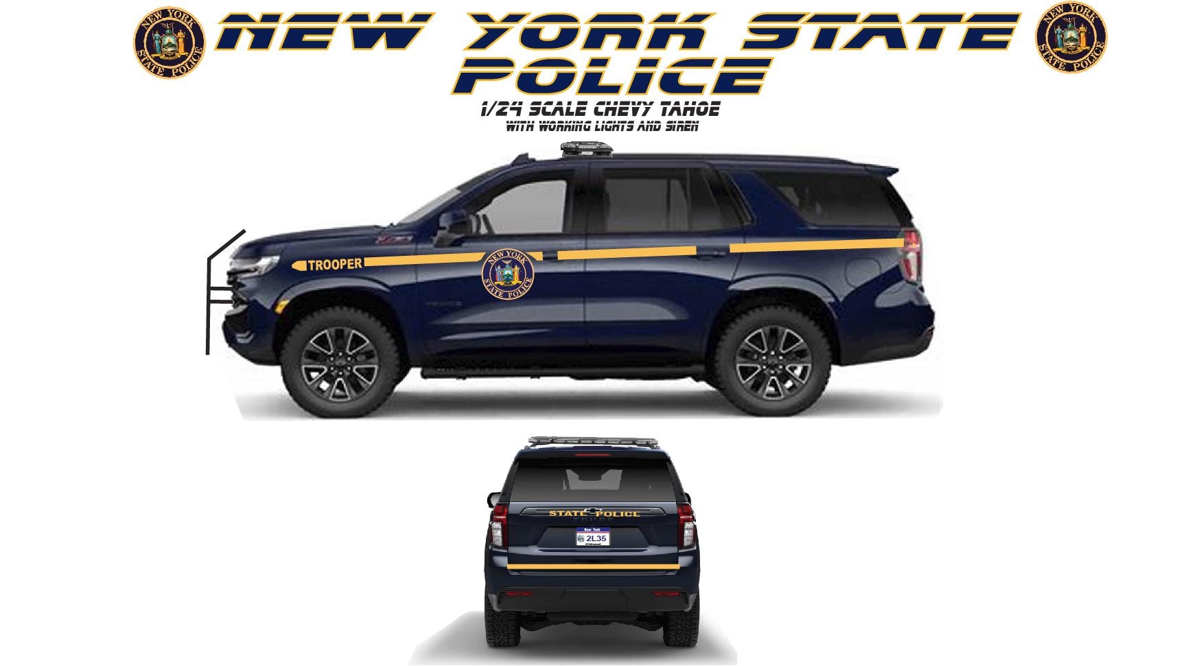 1/24 Scale Diecast Chevy Tahoe Model Police Car With Working Lights and Siren With(New York State Police Graphics)