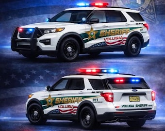 1/24 Scale 2022 Ford Explorer Volusia County Sheriff Florida Diecast Police SUV – Custom Working LED Lights & Siren | Handbuilt