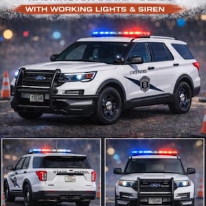 1/24 Scale 2022 Ford Police Explorer Washington State Police – Custom Diecast Model Car w/ Working LED Lights & Siren | Badboys Creations