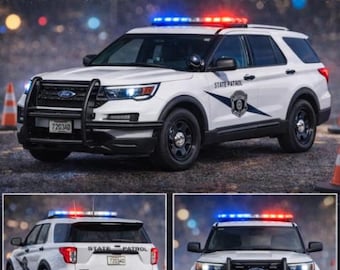 Ford Police Explorer 2022 a escala 1/24, Policía Estatal de Washington: coche a escala 1/24, modelo de coche fundido a presión personalizado con luces LED y sirena funcionales / Badboys Creations
