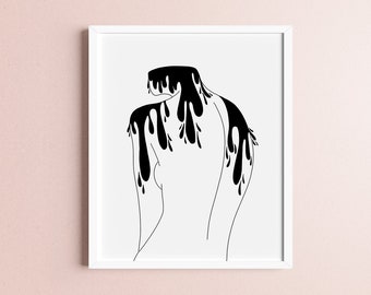 Line Drawing of a Woman Melting Away Digital Art Print