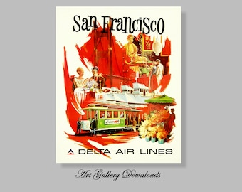 Vintage Delta Airlines Flights To San Diego Airline Poster Print A3/A4