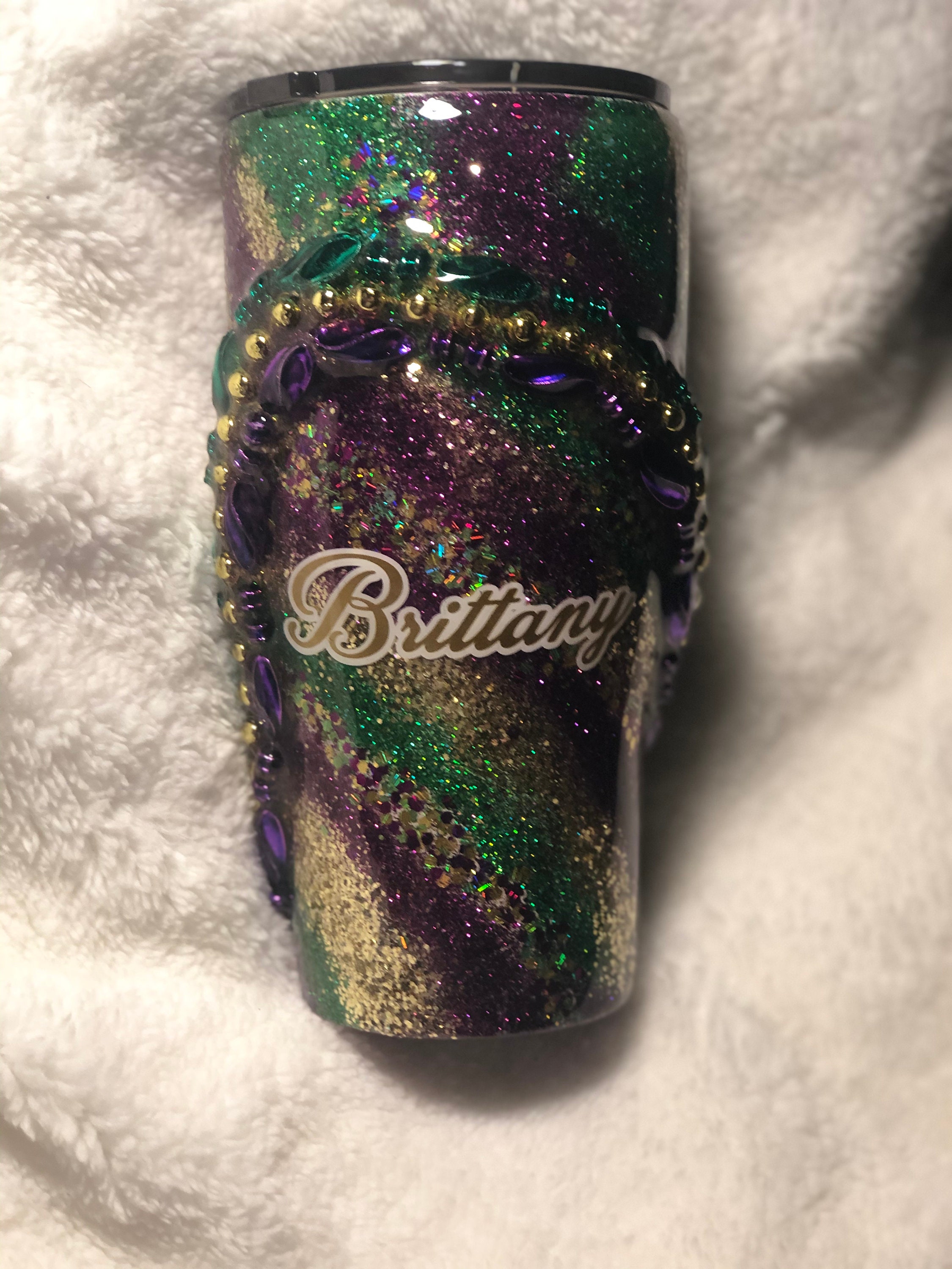Custom Mardi Gras Tumbler With Beads Etsy