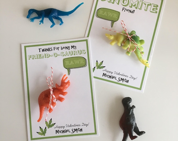 Featured listing image: I Think You're Dino-Mite! - Dinosaur Toy - Handmade Kids Valentines Cards - Candy free, allergy safe - Customized!