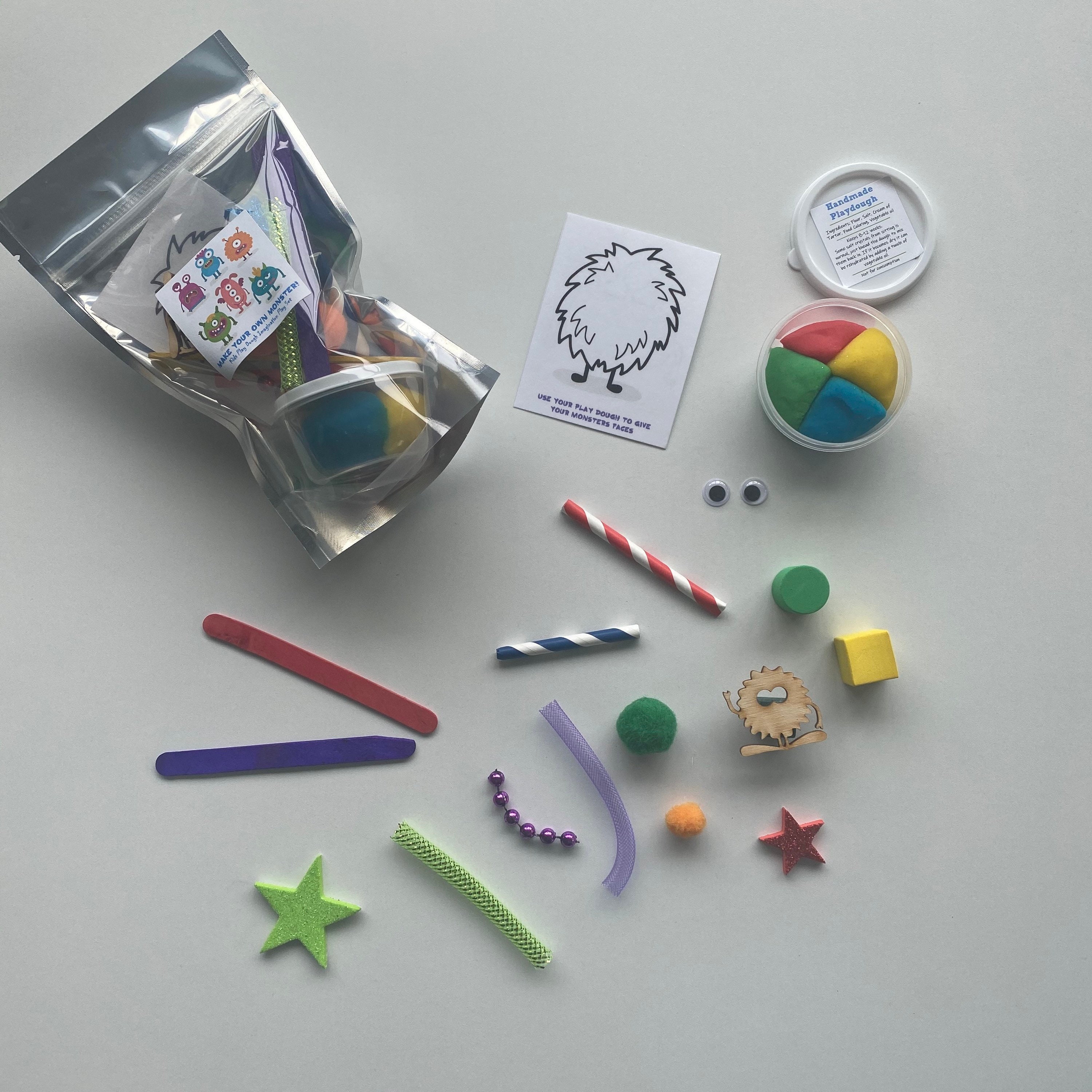 Make your own Monster Play Dough activity kit includes handmade play