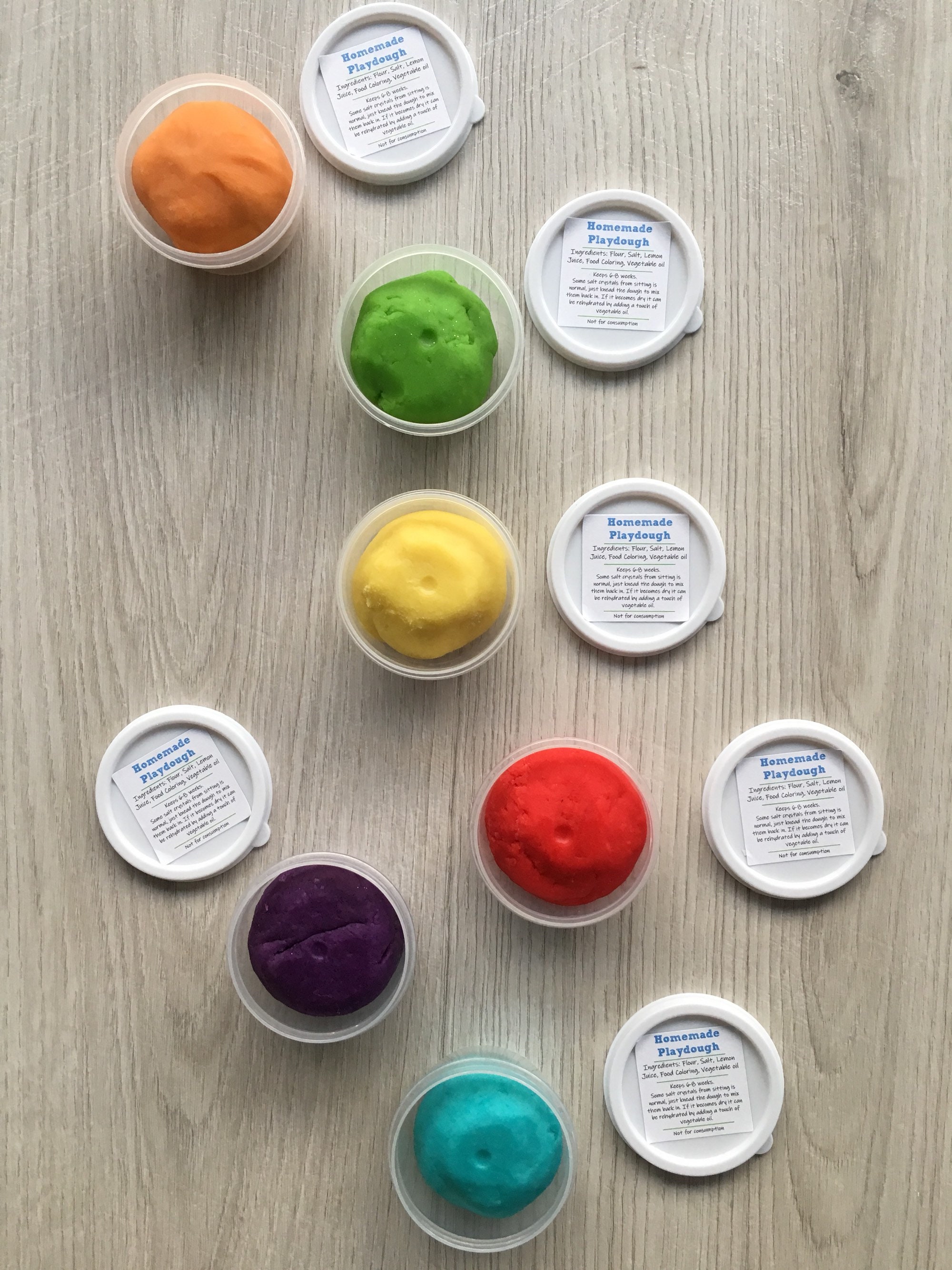 Rainbow Play Dough activity kit, includes (6) containers of homemade