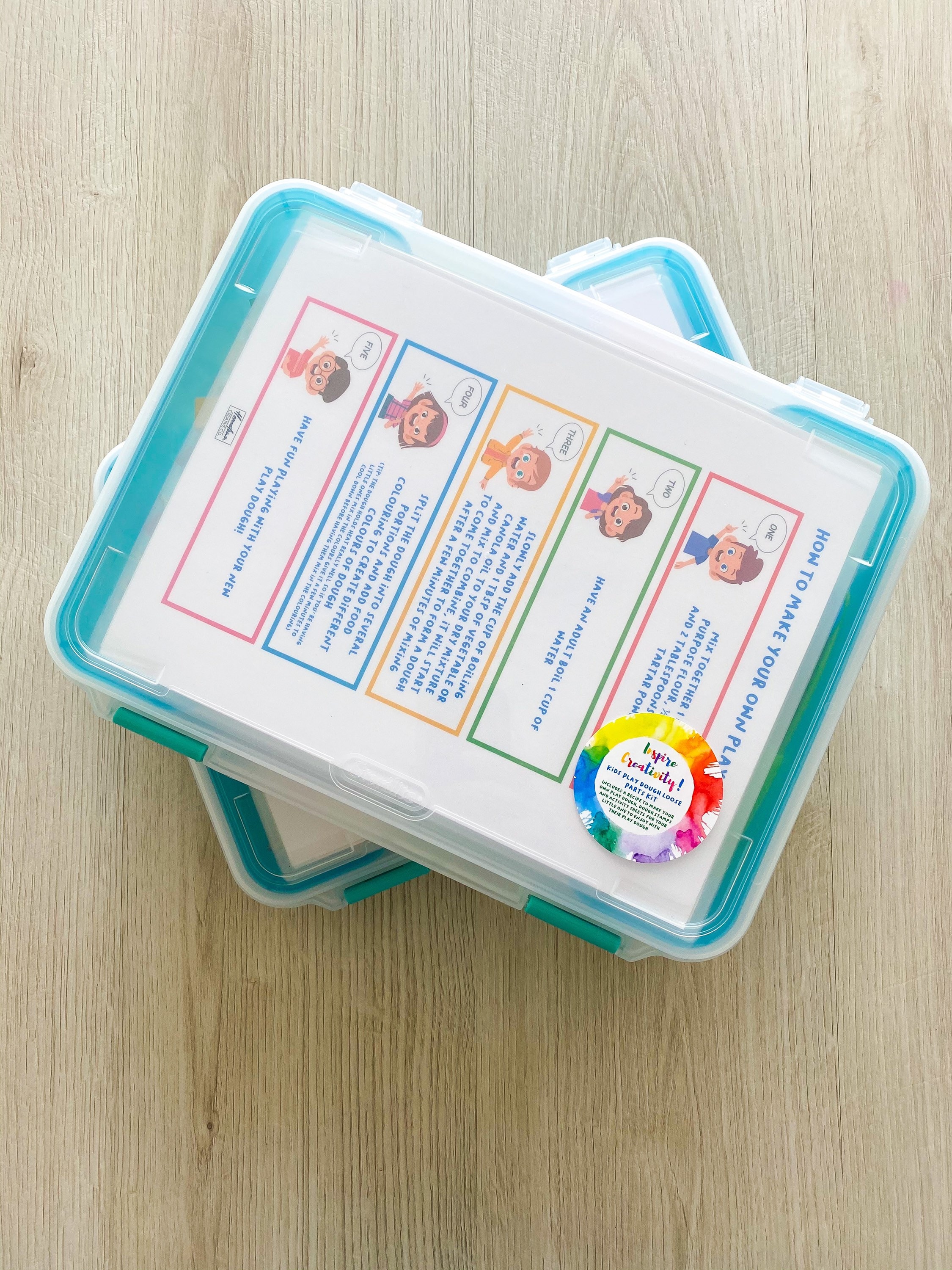 Play dough activity kit with activity sheets and DIY play dough recipe card