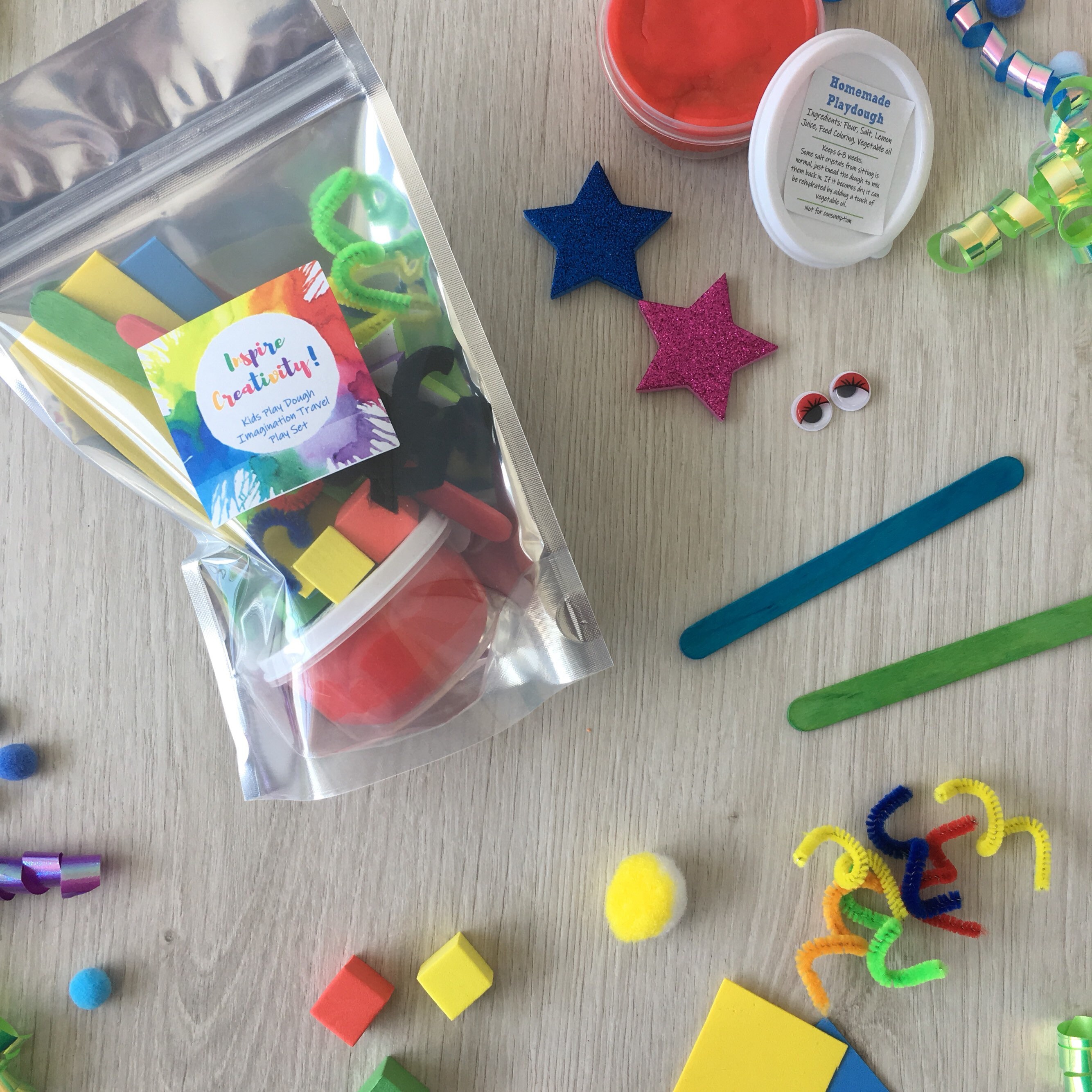 Rainbow Play Dough activity kit includes handmade play dough and