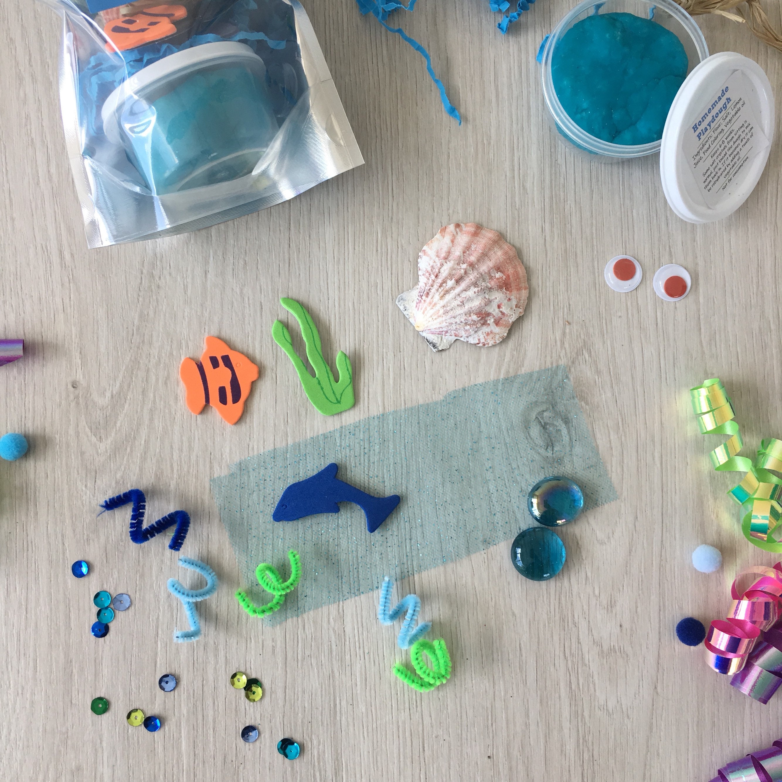 Under the Sea Play Dough activity kit includes handmade play dough