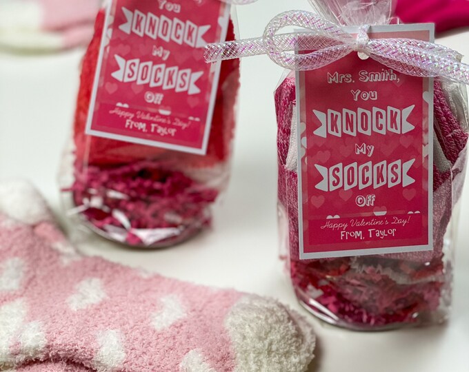 Featured listing image: Teacher, You Knock My Socks Off - Handmade Teacher Valentines - Candy free, allergy safe - Customizable!