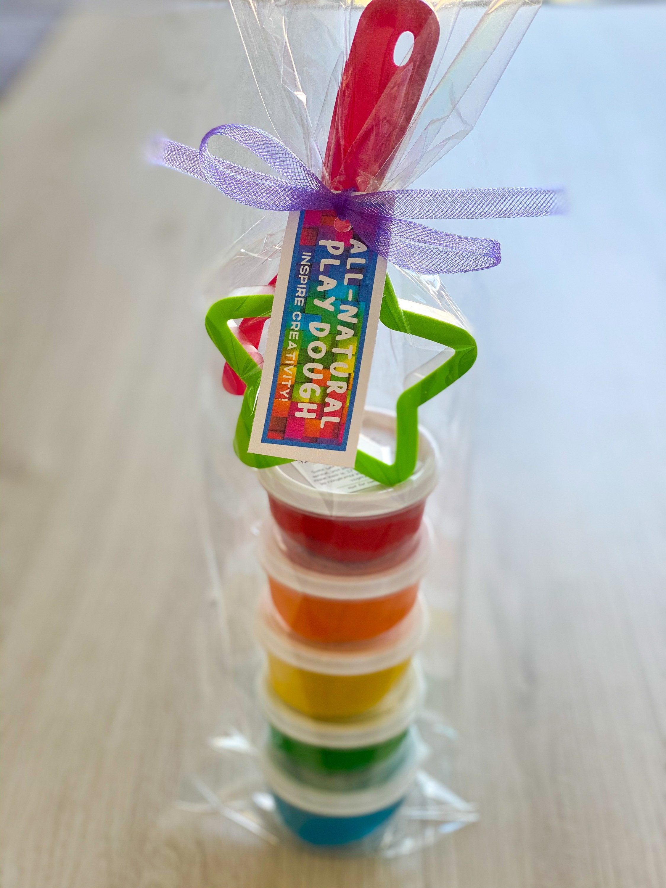 Rainbow Play Dough activity kit, includes (5) containers of handmade all-natural playdough in a