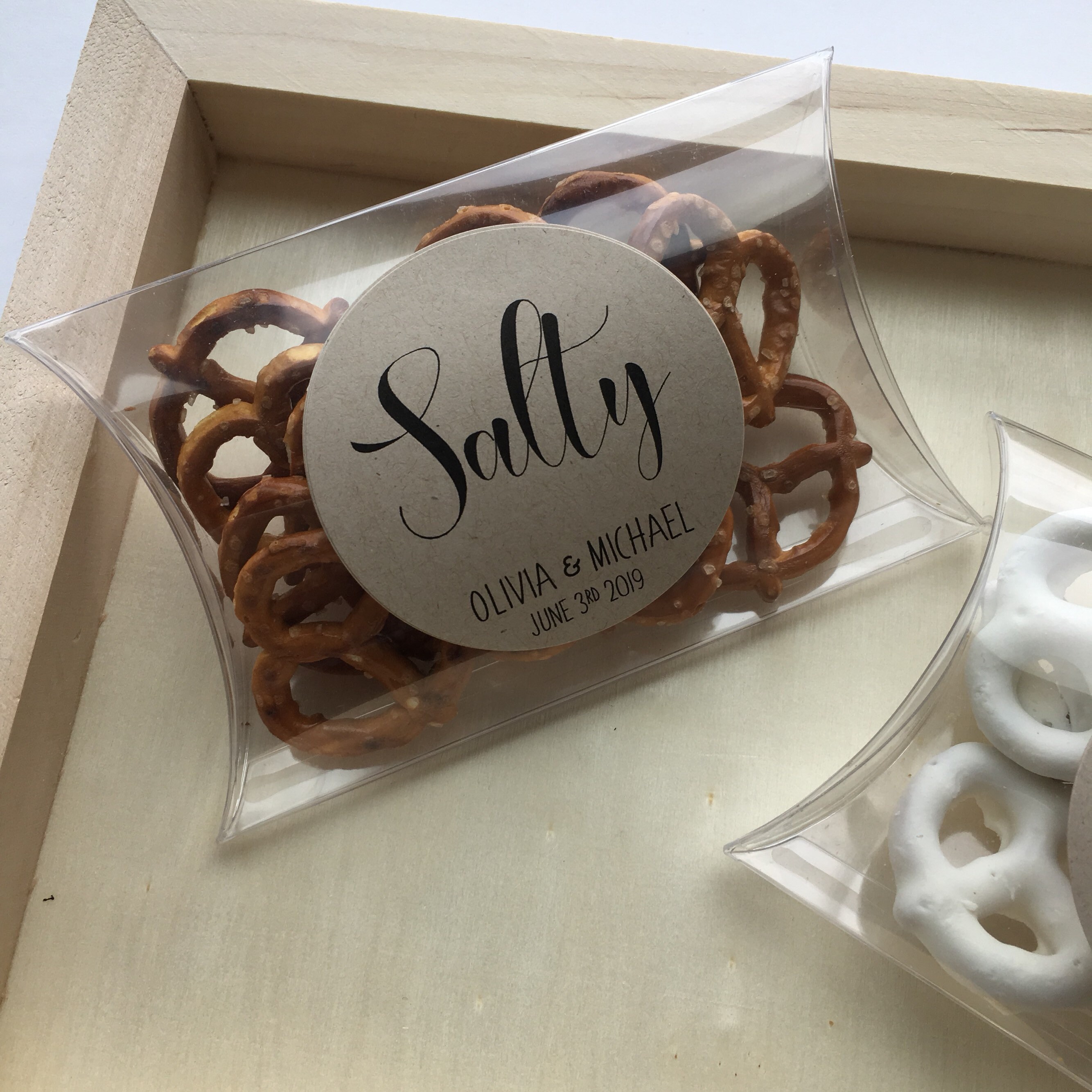 Salty & Sweet! (Set of 10) Wedding Favor Clear Pillow Boxes Food