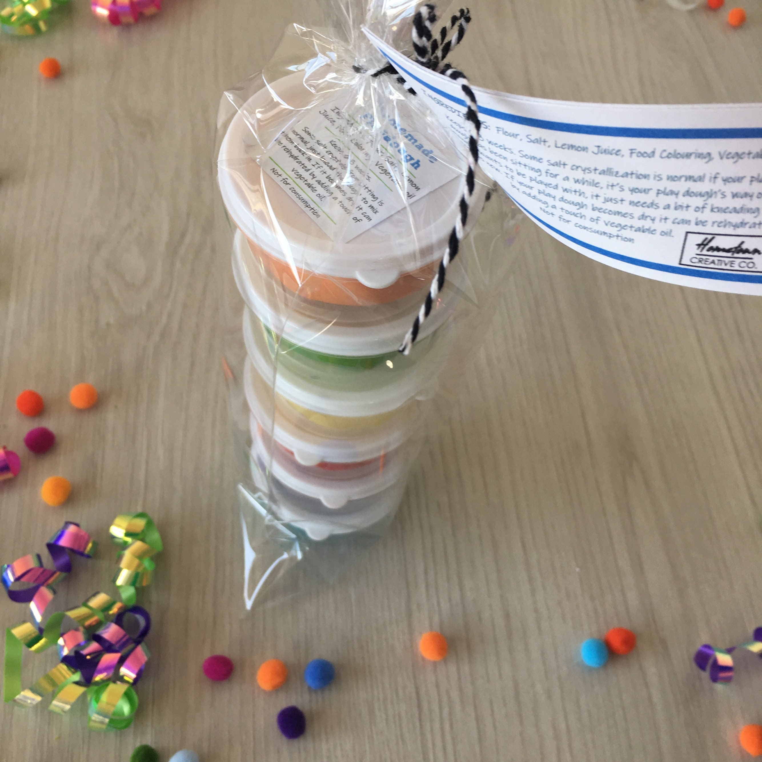 Rainbow Play Dough activity kit, includes (6) containers of homemade playdough in a rainbow of