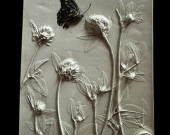 Red Clover & Butterfly Botanical Bas Relief Wall Art