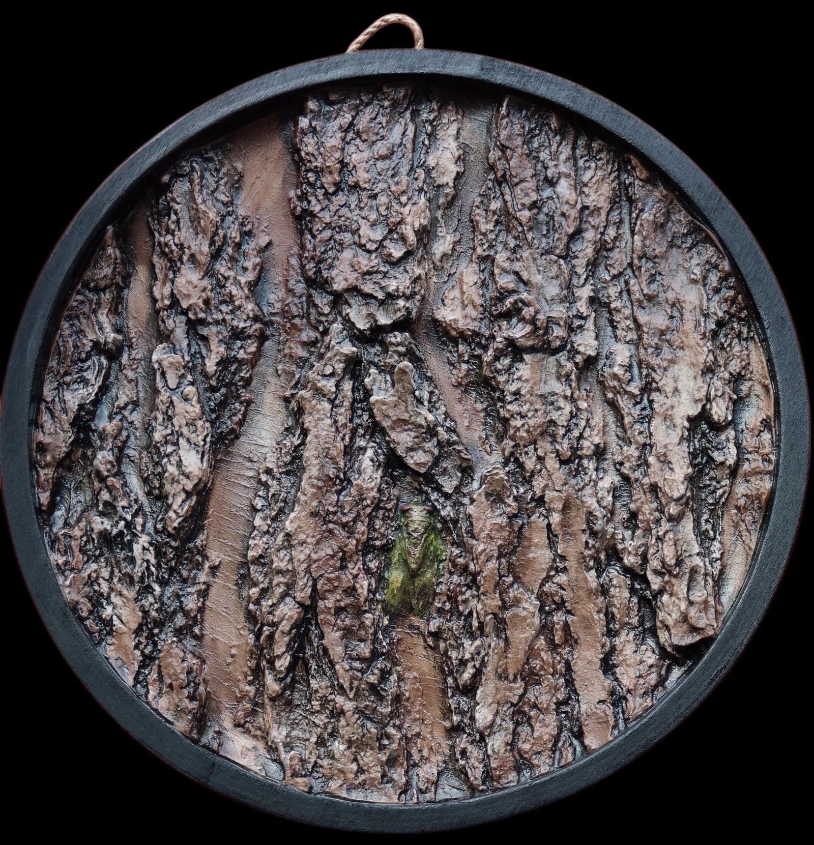 Cicada Bas Relief: Hemlock Tree Botanical Art, Floral Wall Hanging