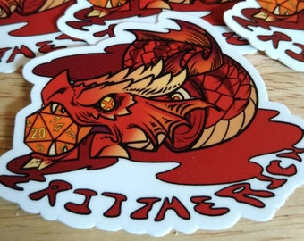 Red Dragon Crit the Rich - Sticker - Dungeons & Dragons Inspired - TTRPG and Fantasy Beheaded Nat 20 Eat the Rich Parody No Ethical Dragons