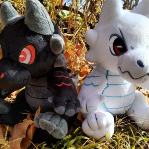 2 Kobold Plushie SET White Black  - IN STOCK - Dungeons & Dragons Inspired Stuffed Animal ttrpg Plush Toy - Reptile Scaly Monster Anthro