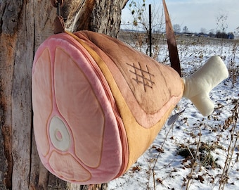 Grilled Haunch Meat Bag - Plush Ham Duffel Bucket Zip Up Fursuit Prop