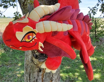 Peluche géante 40" dragon rouge comète le nouveau-né de feu - UNSTUFFED - D&D inspiré Dungeons Dragons ttrpg nouveau-né doudou dragon