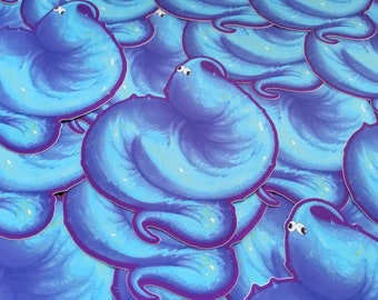 Chunky Blue Worm on a String Squirmle Sticker
