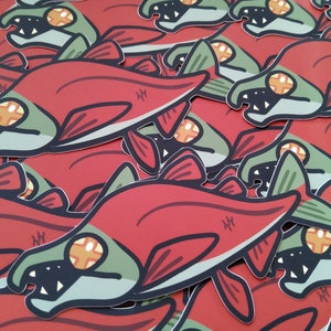 Dead Sockeye Salmon Sticker - Fish Aquatic Cartoon Male Hook Mouth Wildlife X Eyes Aesthetic Camping Fishing Catch Bear Food Sashimi Sushi