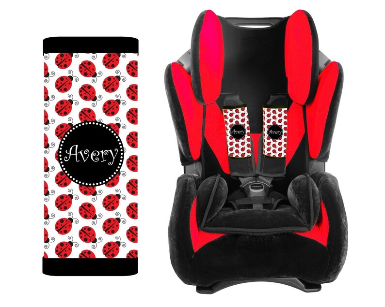 Personalized Baby Toddler Car Seat Strap Covers Lady Bugs Image 0