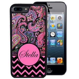 Personalized Rubber Case For iPhones - Black Pink Chevron Paisley