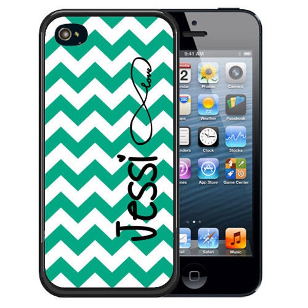 Personalized Rubber Case For iPhones - Teal Chevron Infinity