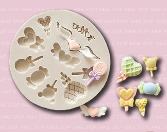 Lollies & Love Hearts Silicone Mould - Fondant Mould, Wax Mould, Soap Mould, Resin Mould, Jewelry Mould
