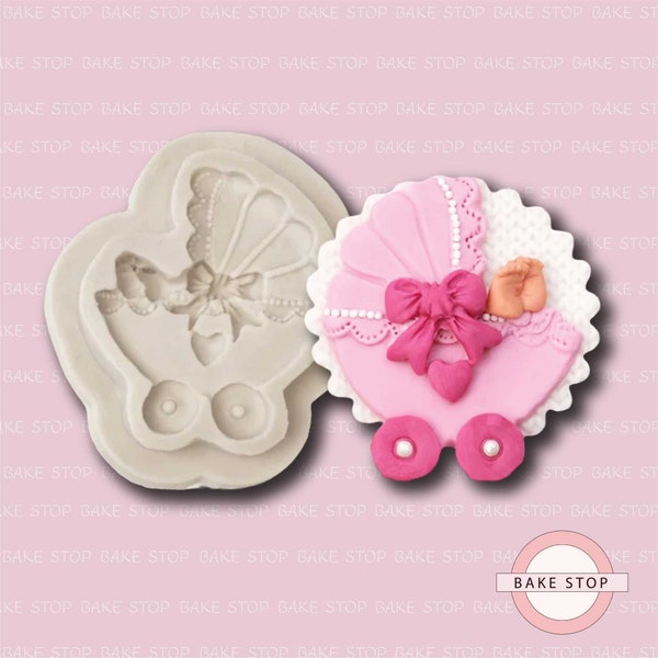 Baby Pram Silicone Mould - Fondant Mould, Wax Mould, Soap Mould, Resin Mould, Jewelry Mould