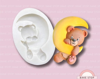 Teddy Bear & Moon Silicone Mould - Fondant Mould, Wax Mould, Soap Mould, Resin Mould, Jewelry Mould