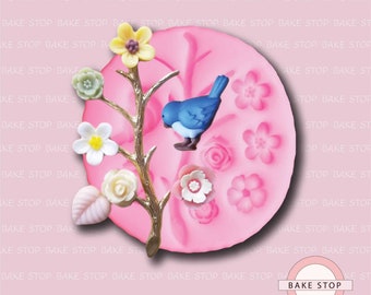 Bird On Tree Branch Silicone Mould - Fondant Mould, Wax Mould, Soap Mould, Resin Mould, Jewelry Mould