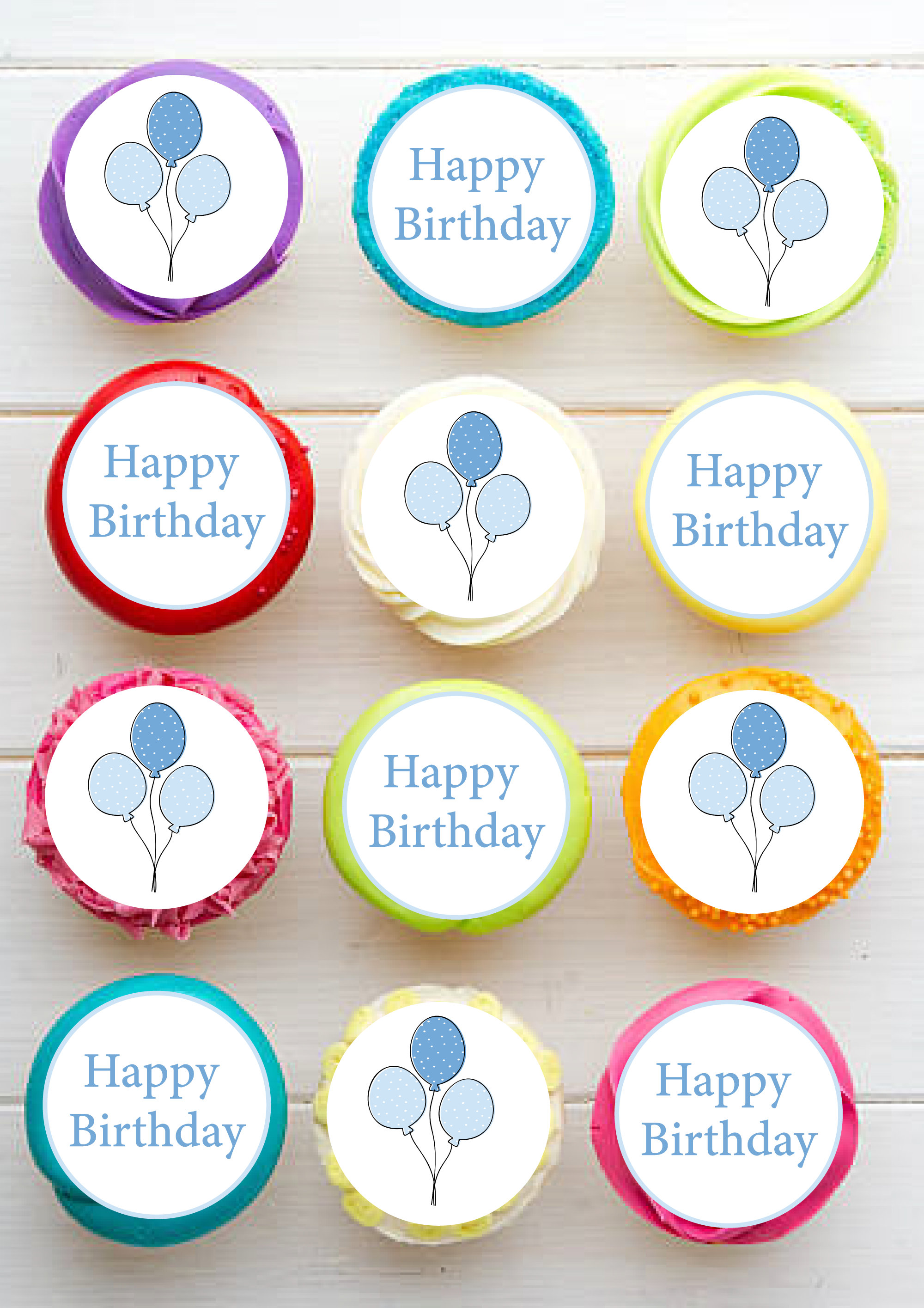 Blue Birthday Edible Icing Image Cupcake Toppers PreCut Etsy