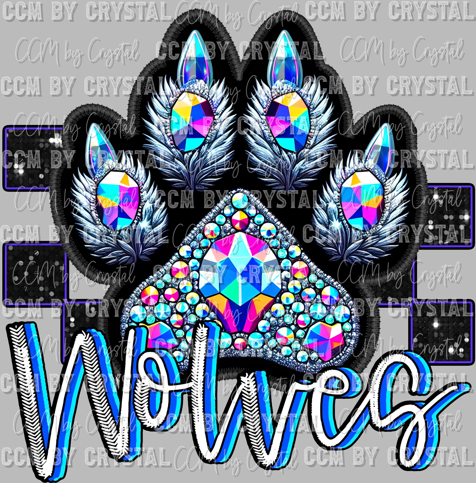 Wolves Rhinestone Letters Wolves Mascot Faux Rhinestone Effect Ready to Press Transfer Direct to ...