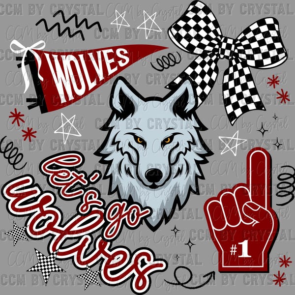 Let's Go Wolves Maroon Mascot Ready to Press Transfer Direct to Film DTF Transfers