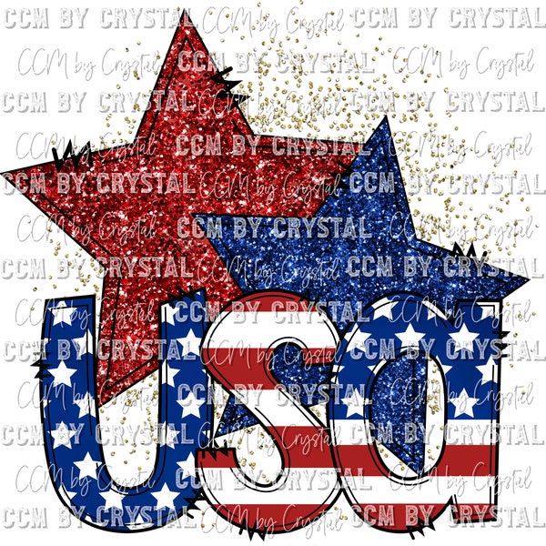 USA Stars with Faux Glitter Fourth of July Patriotic USA America Ready to Press Transfer Direct to Film DTF Transfers Sublimation Transfer