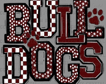 Bulldogs Maroon Paws Checkered Sports Mascot Ready to Press Transfer Direct to Film DTF Transfers Sublimation Transfer