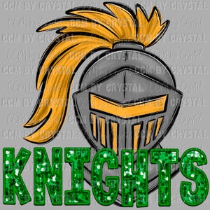 Knights Mascot Faux Embroidery Faux Sequins Ready to Press Transfer Direct to Film DTF Transfers Sublimation Transfer