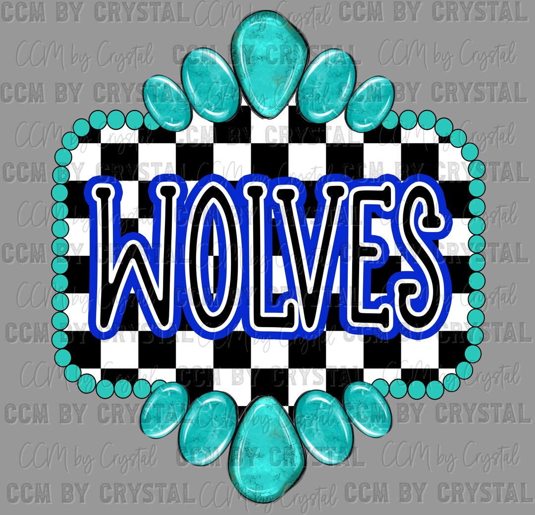 Turquoise Wolves Blue Wolves Mascot Turquoise Concho Ready to Press Transfer Direct to ...