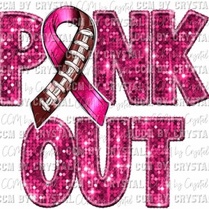 Pink Out Faux Sequins Football Breast Cancer Awareness Ready to Press Transfer Direct to Film DTF Transfers Sublimation Transfer