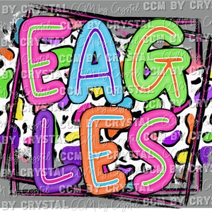 Eagles Colorful Leopard Background Mascot Ready to Press Transfer Direct to Film DTF Transfers Sublimation Transfer