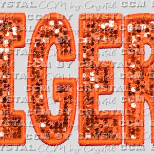 Tigers Orange Faux Sequins Faux Embroidery PNG Digital Download ONLY